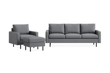 Peppe Sofagruppe 3-seter Sofa + Lenestol + Fotskammel i Stoff - Lys grå - Møbler - Sofaer - Sofagrupper