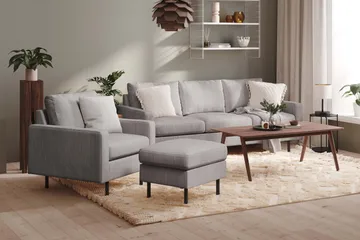 Peppe Sofagruppe 3-seter Sofa + Lenestol + Fotskammel i Manchester - Grå - Møbler - Sofaer - Sofagrupper