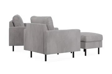 Peppe Sofagruppe 3-seter Sofa + Lenestol + Fotskammel i Manchester - Grå - Møbler - Sofaer - Sofagrupper