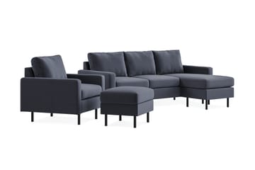 Peppe Sofagruppe 3-seter Vendbar L-formet Divansofa + Lenestol + Fotskammel i Stoff - Mørk grå - Møbler - Sofaer - Sofagrupper