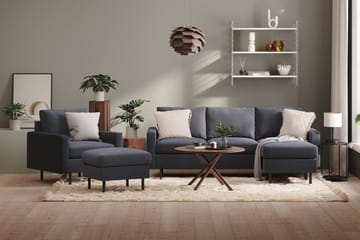 Peppe Sofagruppe 3-seter Vendbar L-formet Divansofa + Lenestol + Fotskammel i Stoff - Mørk grå - Møbler - Sofaer - Sofagrupper