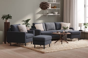 Peppe Sofagruppe 3-seter Vendbar L-formet Divansofa + Lenestol + Fotskammel i Stoff - Mørk grå - Møbler - Sofaer - Sofagrupper