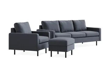 Peppe Sofagruppe 3-seters Sofa + Lenestol + Fotskammel i Stoff - Mørk grå - Møbler - Sofaer - Sofagrupper