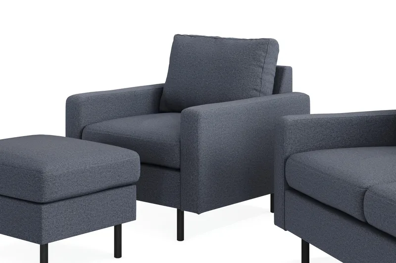 Peppe Sofagruppe 3-seters Sofa + Lenestol + Fotskammel i Stoff - Mørk grå - Møbler - Sofaer - Sofagrupper