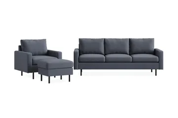 Peppe Sofagruppe 3-seters Sofa + Lenestol + Fotskammel i Stoff - Mørk grå - Møbler - Sofaer - Sofagrupper