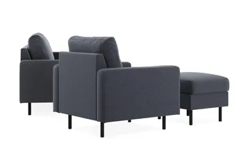 Peppe Sofagruppe 3-seters Sofa + Lenestol + Fotskammel i Stoff - Mørk grå - Møbler - Sofaer - Sofagrupper