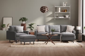 Peppe Sofagruppe 3-seters Vendbar L-formet Sjeselongsofa + Lenestol + Fotskammel i Stoff - Lys grå - Møbler - Sofaer - Sofagrupper
