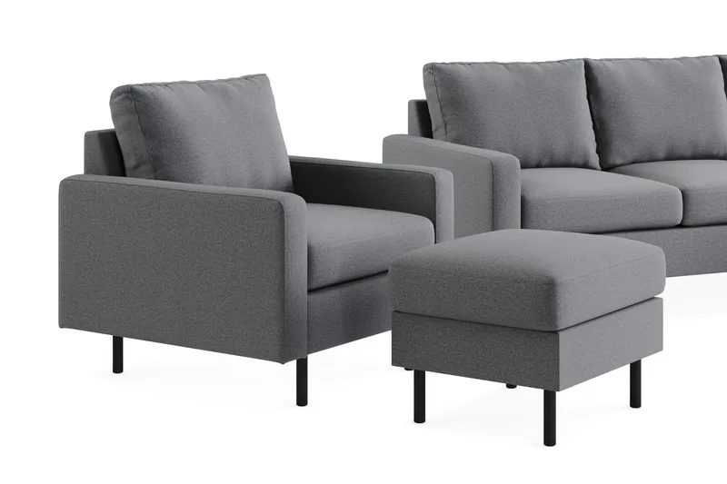 Peppe Sofagruppe 3-seters Vendbar L-formet Sjeselongsofa + Lenestol + Fotskammel i Stoff - Lys grå - Møbler - Sofaer - Sofagrupper