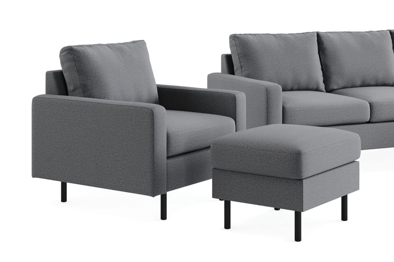 Peppe Sofagruppe 3-seters Vendbar L-formet Sjeselongsofa + Lenestol + Fotskammel i Stoff - Lys grå - Møbler - Sofaer - Sofagrupper