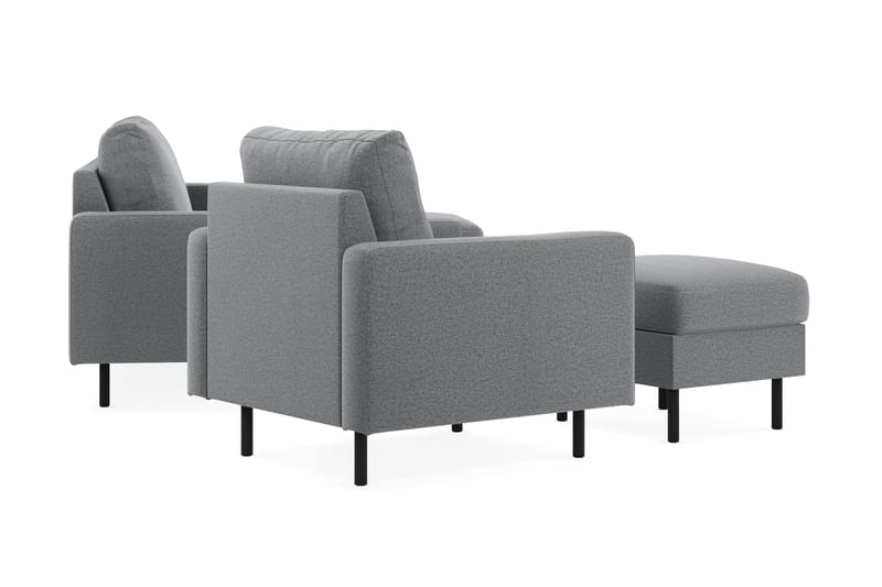 Peppe Sofagruppe 3-seters Vendbar L-formet Sjeselongsofa + Lenestol + Fotskammel i Stoff - Lys grå - Møbler - Sofaer - Sofagrupper