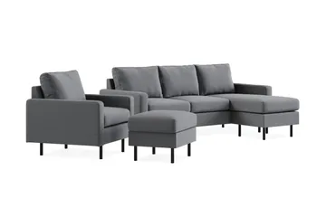 Peppe Sofagruppe 3-seters Vendbar L-formet Sjeselongsofa + Lenestol + Fotskammel i Stoff - Lys grå - Møbler - Sofaer - Sofagrupper