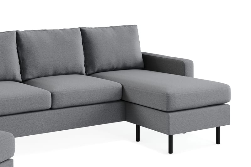 Peppe Sofagruppe 3-seters Vendbar L-formet Sjeselongsofa + Lenestol + Fotskammel i Stoff - Lys grå - Møbler - Sofaer - Sofagrupper