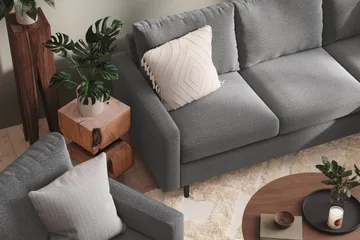 Peppe Sofagruppe 3-seters Vendbar L-formet Sjeselongsofa + Lenestol + Fotskammel i Stoff - Lys grå - Møbler - Sofaer - Sofagrupper