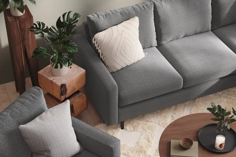 Peppe Sofagruppe 3-seters Vendbar L-formet Sjeselongsofa + Lenestol + Fotskammel i Stoff - Lys grå - Møbler - Sofaer - Sofagrupper