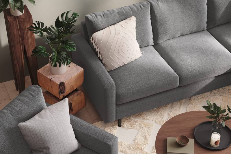 Peppe Sofagruppe 3-seters Vendbar L-formet Sjeselongsofa + Lenestol + Fotskammel i Stoff - Lys grå - Møbler - Sofaer - Sofagrupper