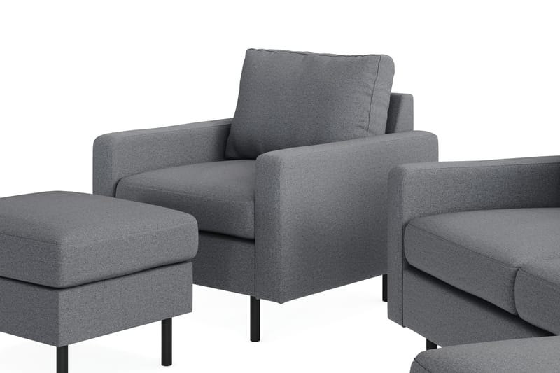 Peppe Sofagruppe 3-seters Vendbar L-formet Sjeselongsofa + Lenestol + Fotskammel i Stoff - Lys grå - Møbler - Sofaer - Sofagrupper