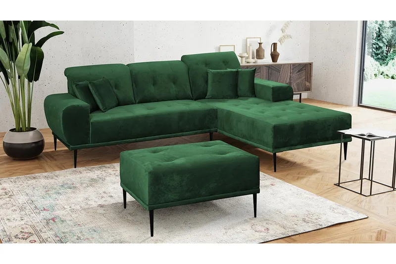 Rapale Sofagruppe Høyre med Fotskammel - Fløyel/Grønn - Møbler - Sofaer - Sofagrupper