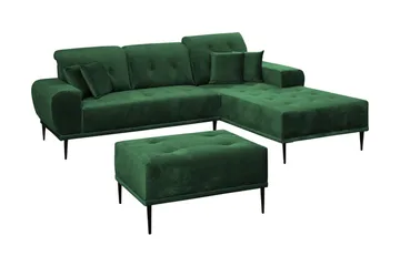 Rapale Sofagruppe Høyre med Fotskammel - Fløyel/Grønn - Møbler - Sofaer - Sofagrupper