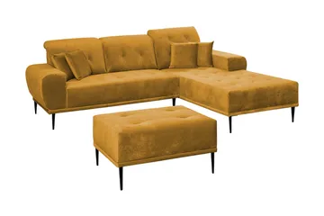 Rapale Sofagruppe Høyre med Fotskammel - Fløyel/Gul - Møbler - Sofaer - Sofagrupper