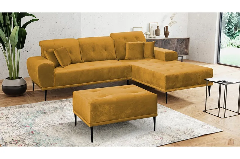 Rapale Sofagruppe Høyre med Fotskammel - Fløyel/Gul - Møbler - Sofaer - Sofagrupper