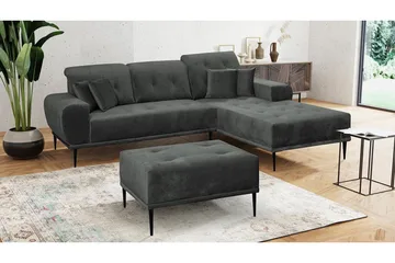 Rapale Sofagruppe Høyre med Fotskammel - Fløyel/Lysegrå/Svart - Møbler - Sofaer - Sofagrupper