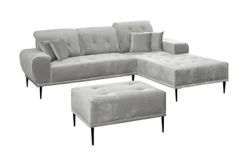 Rapale Sofagruppe Høyre med Fotskammel - Fløyel/Sølv - Møbler - Sofaer - Sofagrupper