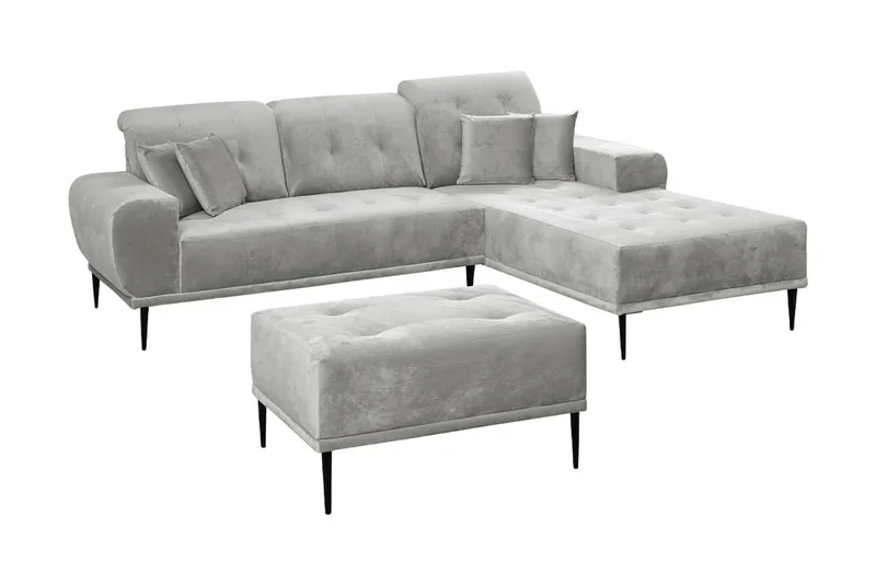 Rapale Sofagruppe Høyre med Fotskammel, Fløyel/Sølv