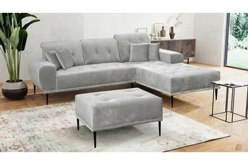 Rapale Sofagruppe Høyre med Fotskammel - Fløyel/Sølv - Møbler - Sofaer - Sofagrupper