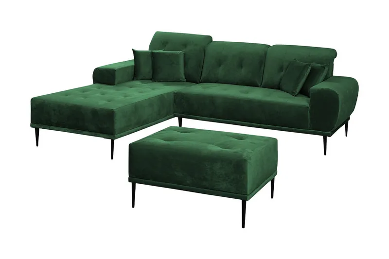 Rapale Sofagruppe Venstre med Fotskammel, Fløyel/Grønn