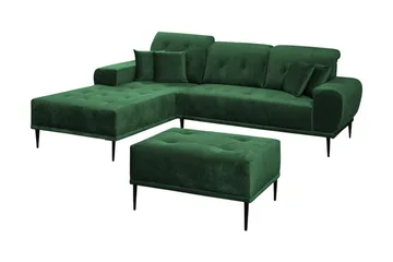 Rapale Sofagruppe Venstre med Fotskammel - Fløyel/Grønn - Møbler - Sofaer - Sofagrupper