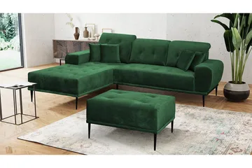Rapale Sofagruppe Venstre med Fotskammel - Fløyel/Grønn - Møbler - Sofaer - Sofagrupper