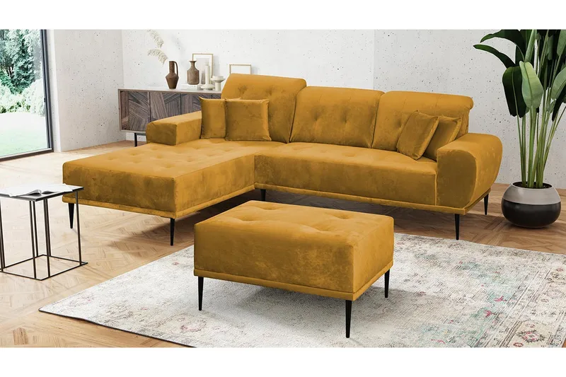 Rapale Sofagruppe Venstre med Fotskammel - Fløyel/Gul - Møbler - Sofaer - Sofagrupper