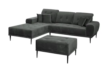 Rapale Sofagruppe Venstre med Fotskammel - Fløyel/Lysegrå/Svart - Møbler - Sofaer - Sofagrupper