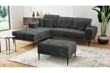 Rapale Sofagruppe Venstre med Fotskammel - Fløyel/Lysegrå/Svart - Møbler - Sofaer - Sofagrupper