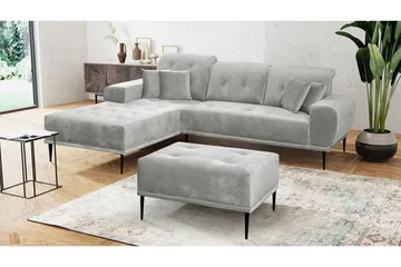 Rapale Sofagruppe Venstre med Fotskammel - Fløyel/Sølv - Møbler - Sofaer - Sofagrupper