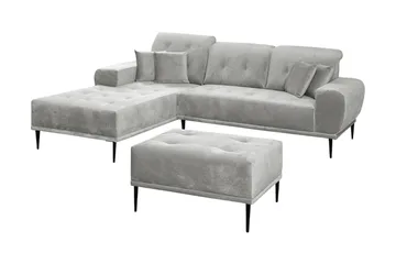 Rapale Sofagruppe Venstre med Fotskammel - Fløyel/Sølv - Møbler - Sofaer - Sofagrupper