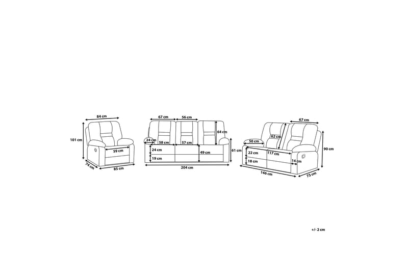 Rovik Sofagruppe 2-seter+3-seter+lenestol - Svart - Møbler - Sofaer - Reclinersofaer