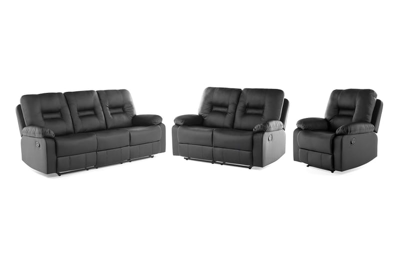 Sofagruppe 2-seter + 3-seter + lenestol Bergen - Svart - Møbler - Sofaer - Sofagrupper