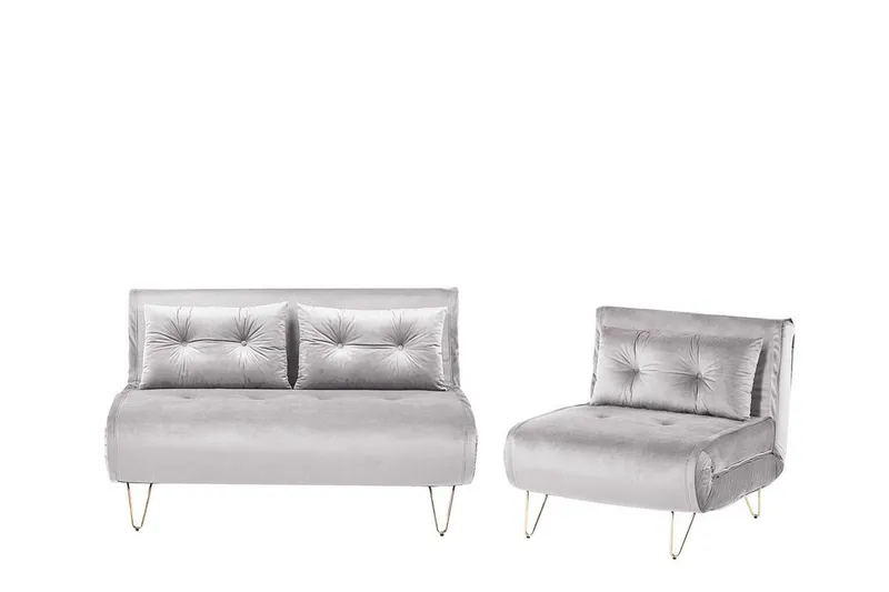 Sofagruppe 2-seters + 1-seters Fløyel grå VESTFOLD - Grå - Møbler - Sofaer - Sofagrupper