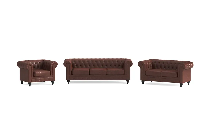 Chesterfield Lyx Sofagruppe 3-seter+2-seter+Lenestol, Brun