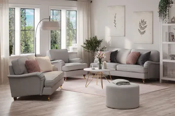 Howard Lyx Sofagruppe 3-seters + 2-seters Sofa + Lenestol i Stoff - Lys grå - Møbler - Sofaer - Sofagrupper - Howard sofagruppe