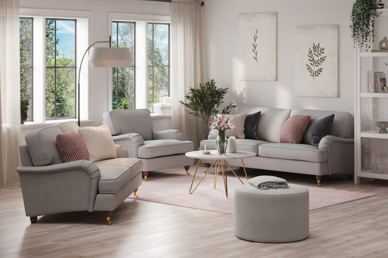 Howard Lyx Sofagruppe 3-seters + 2-seters Sofa + Lenestol i Stoff - Lys grå - Møbler - Sofaer - Sofagrupper - Sofagruppe 3 2 1