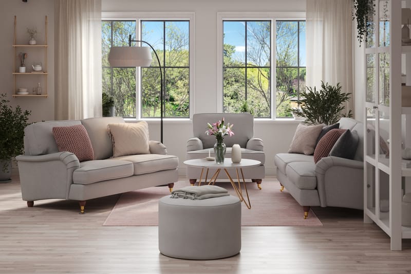 Howard Lyx Sofagruppe 3-seters + 2-seters Sofa + Lenestol i Stoff - Lys grå - Møbler - Sofaer - Sofagrupper - Sofagruppe 3 2 1