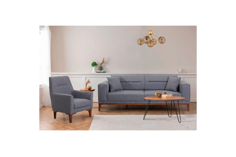 Sofagruppe Charlesbourg 3-seters Sofa + Lenestol - Mørkegrå - Møbler - Sofaer - Sofagrupper