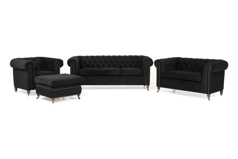 Sofagruppe Chester Deluxe 3+2+Lenestol+Fotskammel Fløyel - Svart - Howard sofagruppe - Sofagrupper