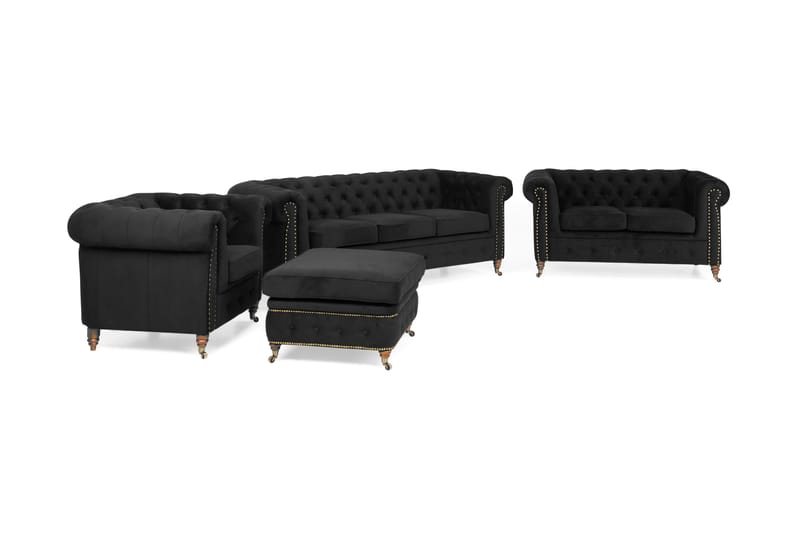 Sofagruppe Chester Deluxe 3+2+Lenestol+Fotskammel Fløyel - Svart - Howard sofagruppe - Sofagrupper