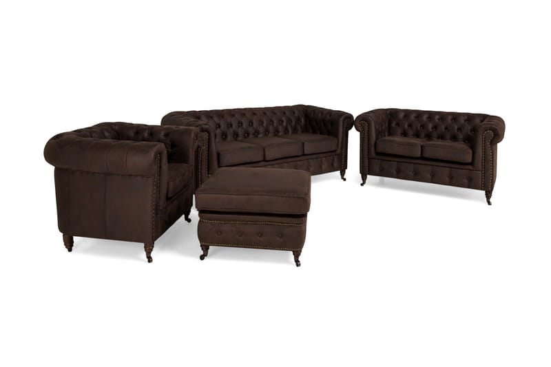 Sofagruppe Chester Deluxe 3+2-seter+Lenestol+Fotskammel - Mørkbrun - Howard sofagruppe - Sofagrupper