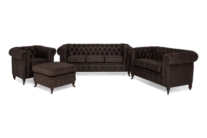 Sofagruppe Chester Deluxe 3+2-seter+Lenestol+Fotskammel - Mørkbrun - Howard sofagruppe - Sofagrupper