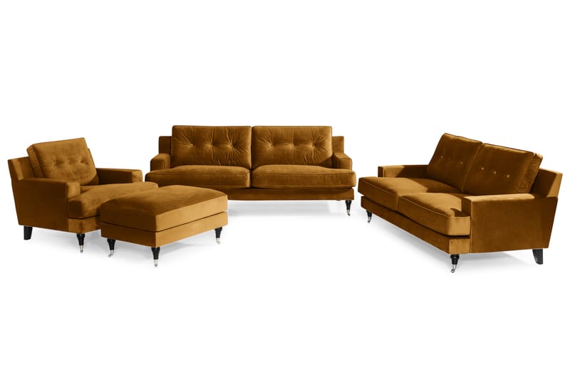 Sofagruppe Covington 2-seter+3-seter+Lenestol+Fotskammel Flø - Beige - Howard sofagruppe - Sofagrupper