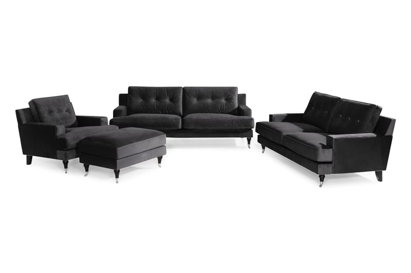 Sofagruppe Covington 2-seter+3-seter+Lenestol+Fotskammel Flø - Sofagrupper - Chesterfield sofagruppe